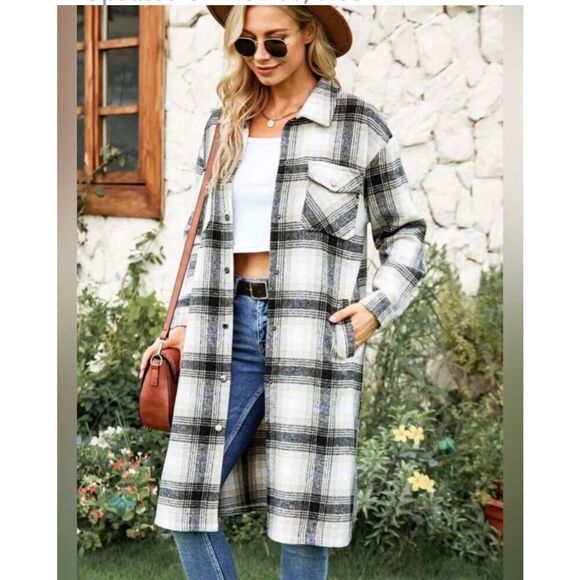 Grace + Karma Womens Plaid Flannel Button Down Shacket‎ Jacket Multicolor Medium - Picture 1 of 10